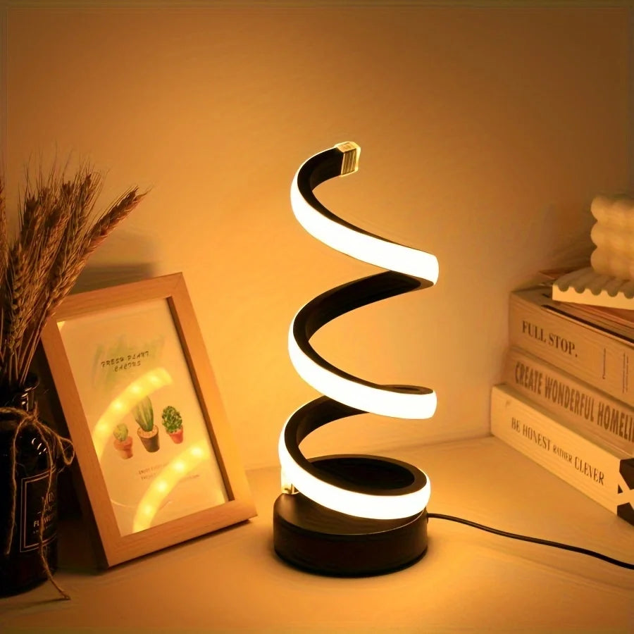 Modern LED Table Light with USB - Adjustable Brightness, Warm White Light, Spiral Design, Suitable for Bedroom, Living Room, Off