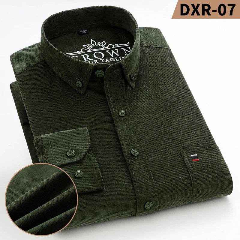 Spring and Autumn New Pure Cotton Corduroy Men's Shirts Large Size Fashion Casual Solid Color Long Sleeve Clothing Youth Tops