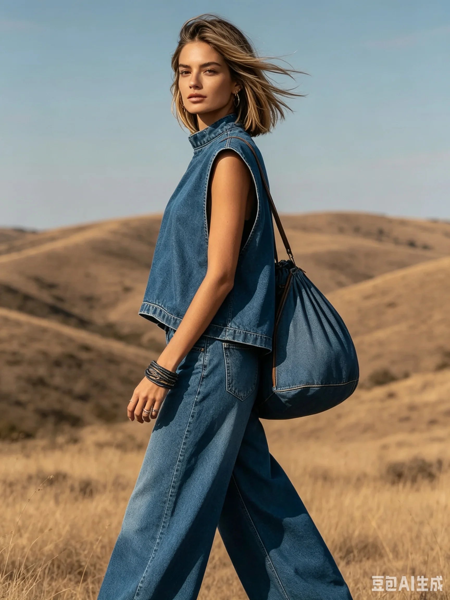 Summer Denim Outfits Female Fashion Solid Color Two Piece Set for Women Sleeveless Top & Wide Leg Pants Holiday Matching Set