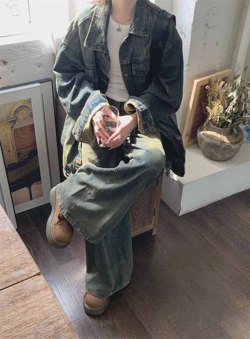 Vintage Washed Denim For Women Loose Fit Street Style Casual Biker With Retro Spring Autumn Layering Outerwear