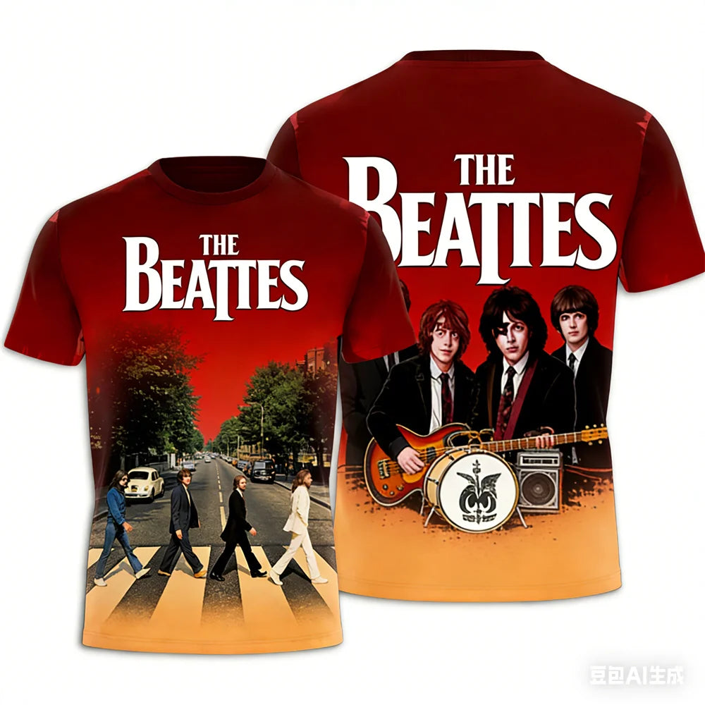 Rock band T-shirt Summer men's women's T-shirts The Beatles printed T-shirt Hip hop round neck T-shirt Breathable sports T-shirt