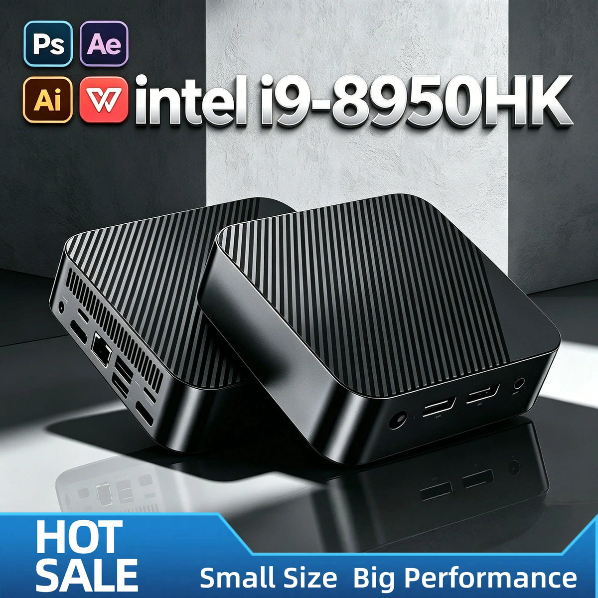 New i9-8950HK Portable Mini Desktop 16GB RAM M.2 NVMe SSD Triple 4K Monitor WiFi6 Bluetooth 5.2 Silent Cooling Home Pro Office