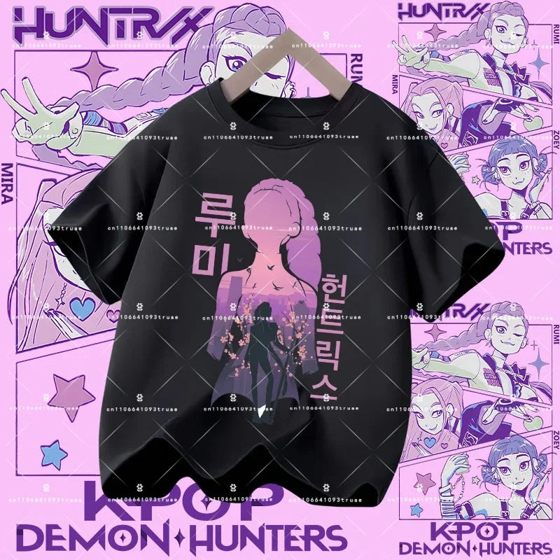 Kpop Demon Hunters Parent Child Halloween Kpop Demon Hunters TShirt Harajuku Casual Fashion Cotton Kid's Tshirt Cosplay Clothing