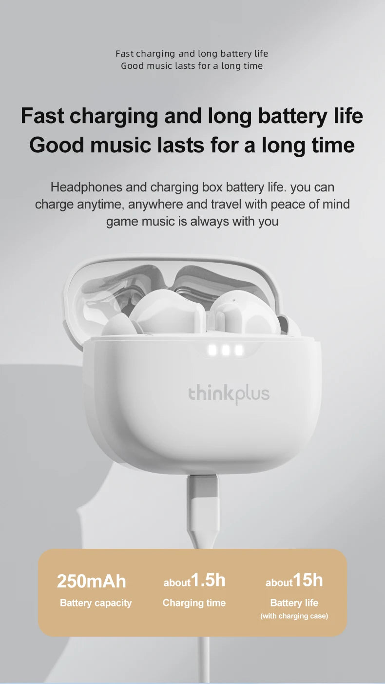 Lenovo Earphones TWS Wireless Bluetooth 5.3 Earbuds HiFi Stereo Noise Reduction Headphones Touch Control HD Call with Mic New