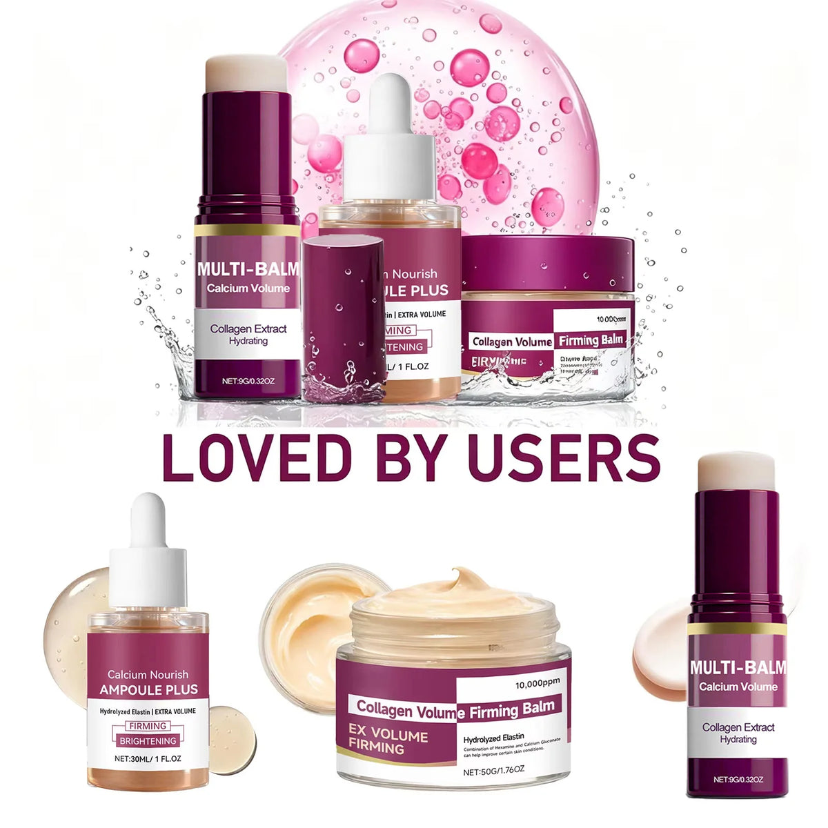 Korean Calcium Volume Multi Balm+Calcium Collagen Moisturizer+Pore Firming Essence Gentle & Moisture Routine for Daily Skincare