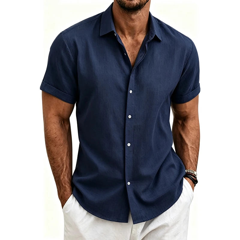 2026 Cotton Linen Shirts for Men Casual Shirts Lightweight Short Sleeve Henley Beach Shirts Fashion Hawaiian T Shirts for Men