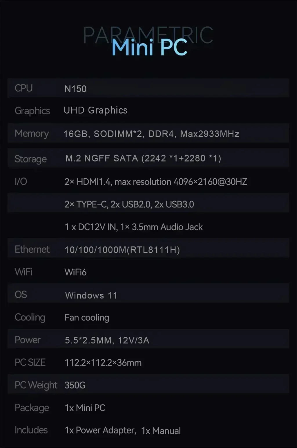 Compact Mini PC Gamer Gaming 2026 New Intel Core N150 Portable Mini Computer 16GB RAM 512GB 1TB SSD 1000M Ethernet Desktop