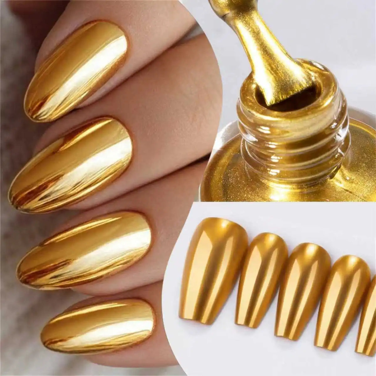 10ml Gold Metallic Nail Polish – Quick-Drying, No Lamp Required; Delivers a Long-Lasting, Natural Mirror-Like Metallic Finish.