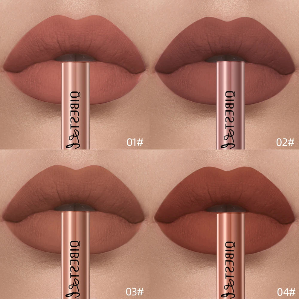 QIBEST Sexy Red Lip Gloss Long Lasting Velvet Matte Liquid Lipstick Waterproof Lip Makeup Nonstick Cup Purple Lip Tint Black