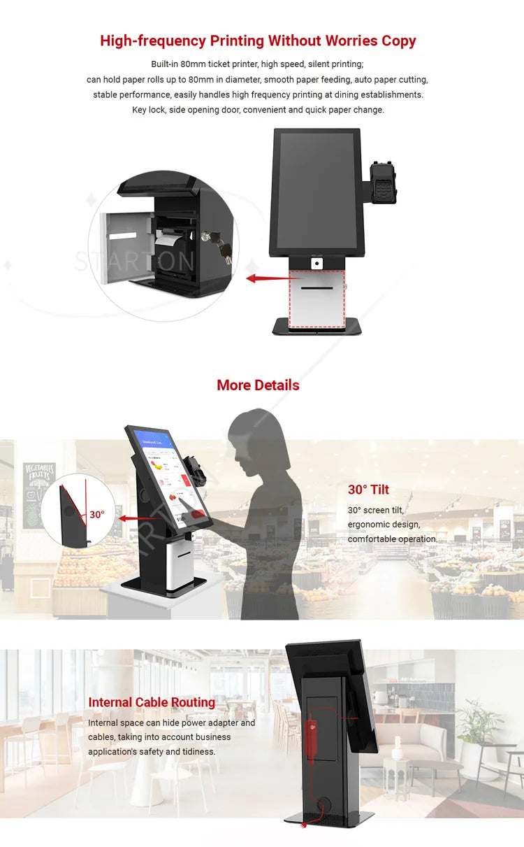 21.5inch Touchscreen Restaurants POS Terminal Ordering Desktop Self Kiosk Machine