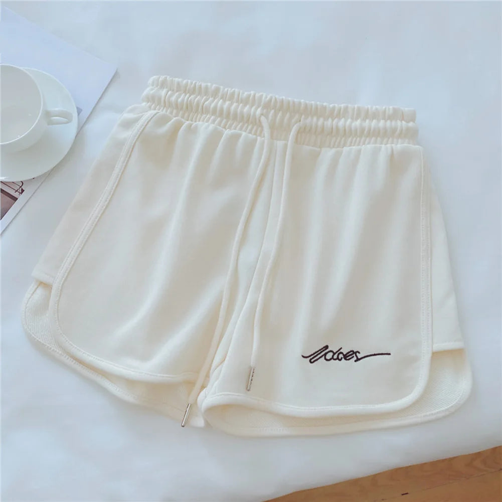 High-Waisted Elastic Women Sports Shorts for Running Fitness Casual Home Use Loose Fit Polyester Spandex Shorts