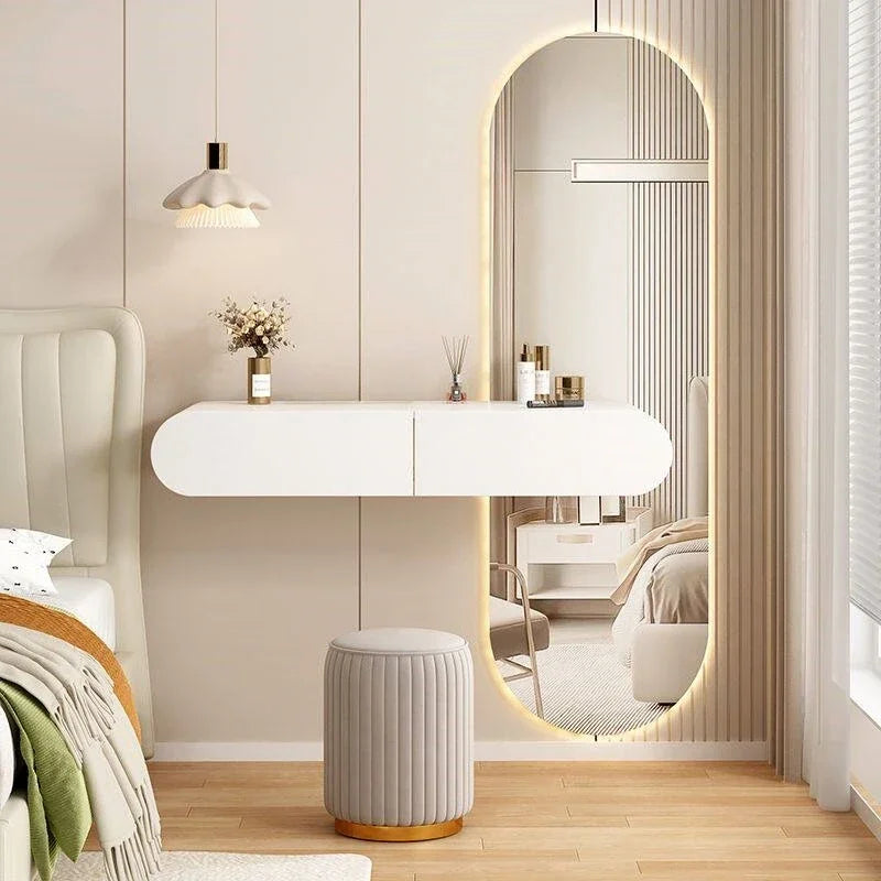 Nordic Wall-mounted Makeup Vanities with Full-length Mirror Vanity Desk Creative Bedroom Furniture Wooden Storage Dressing Table