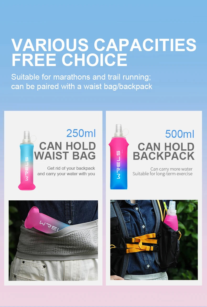 Sport Water Bottle TPU Folding Soft Flask Drink Portable Water Bottle High Flow Running Hiking Bicycle Fitness Water Bag