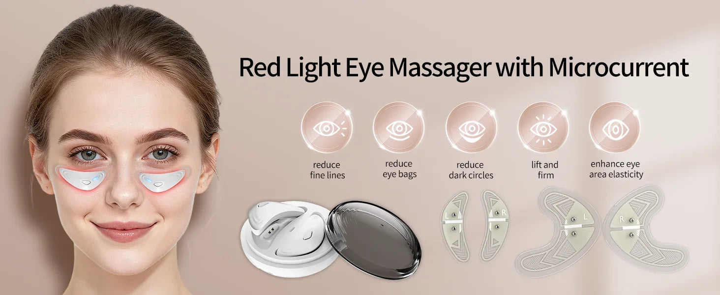 EMS Facial Eye Beauty Device With Gel Patches Red Light Eye Firming Massage For Eye Care Reducing Eye Bags Dark Circles