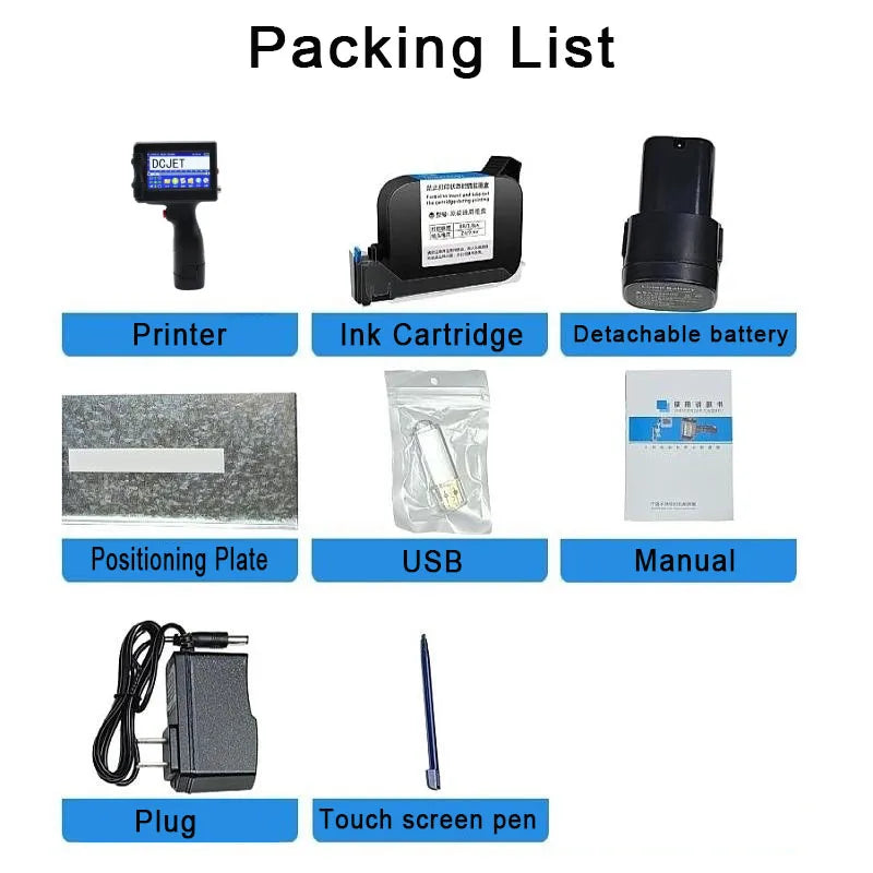 25.4mm QR Bar Batch Code Variable Number Variable Date Logo Expiry Date Lable Portable Hand Jet Handheld Thermal Inkjet Printer