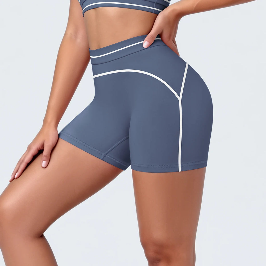 High Waist Stripe Fitness Yoga Shorts for Woman's Quick-Dry Breathable Hip-lifting Summer Gym Running Color Blocking Yoga Shorts