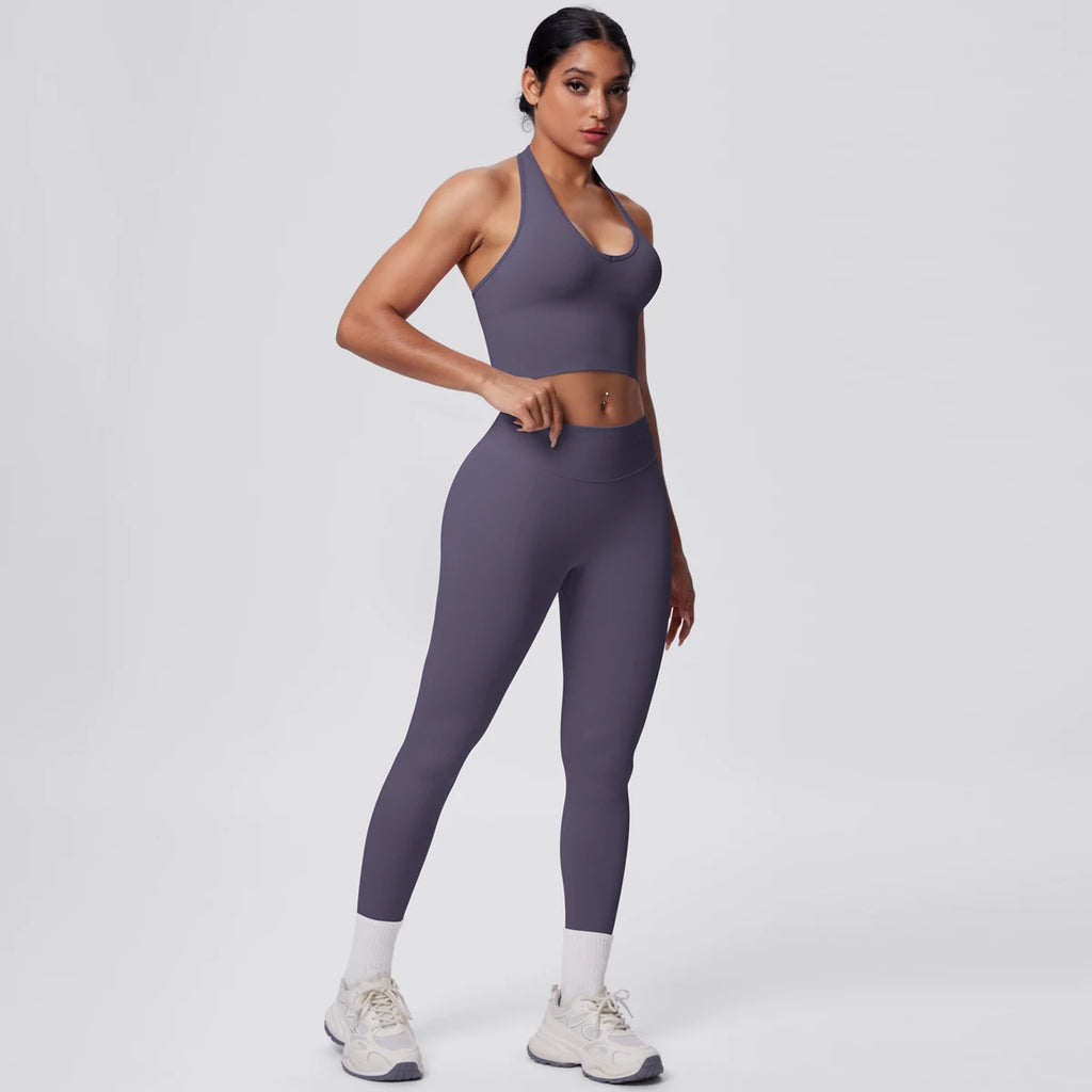 Rooftrellen 2PCS/set Women Gym Sports Yoga Set Breathable Shockproof Workout Top Backless Bra Push Up Fitness Pants Yoga Set
