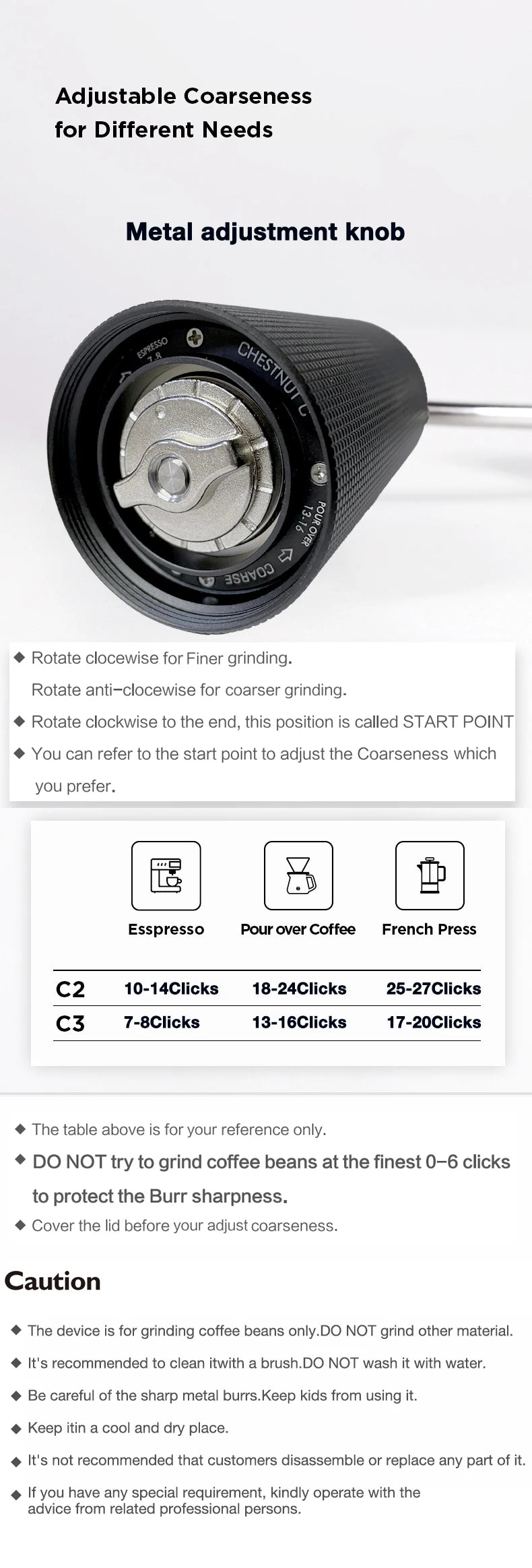 TIMEMORESTORE Chestnut C3 Manual Coffee Grinder S2C Burr High Quality Portable Hand Grinder With Double Bearing Positioning