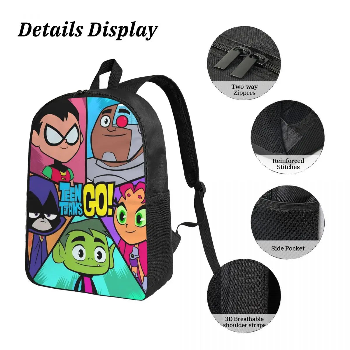 3Pcs Teens Titans Go Beast Boy Backpack Set for Boy Girl Pencil Boxes Bookbag Sets with Lunch Box For School Students Knapsack