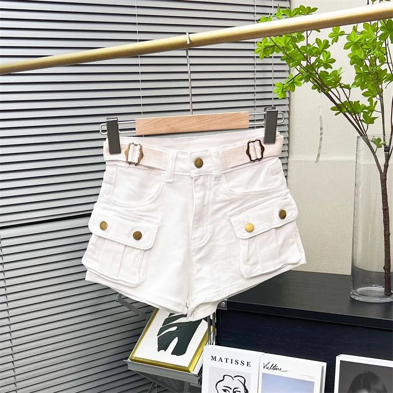 Large Pocket Denim Shorts Women Stretch Slim Fit High Waist Sexy Butt Lifting Hot Pants Summer Fashion Babes Casual Y2k Clothes