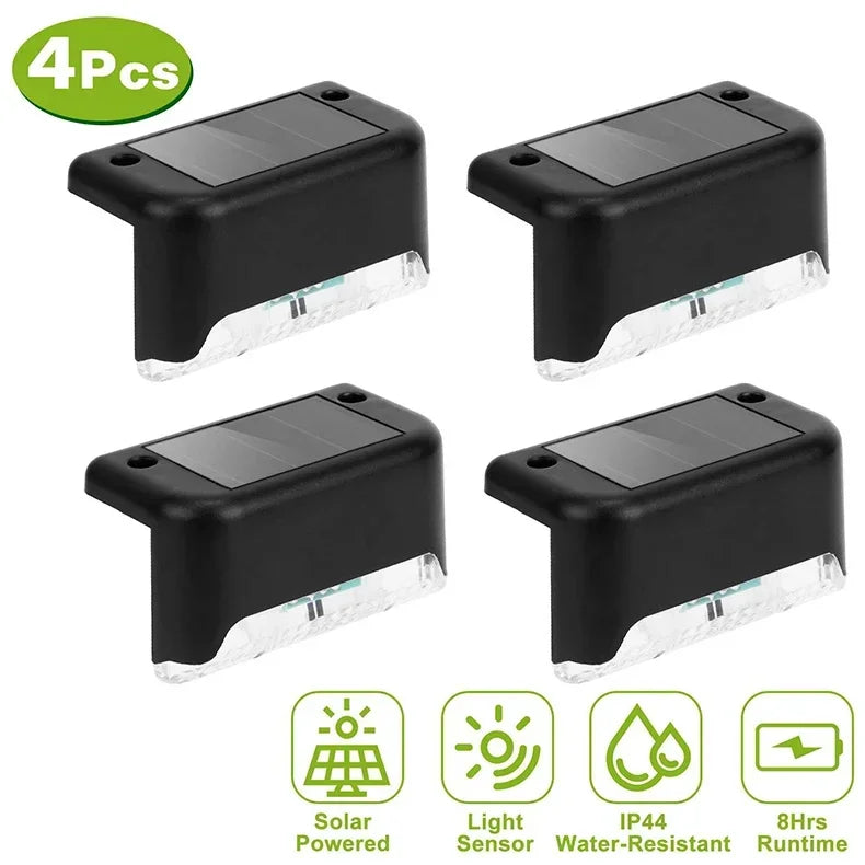 1/4PCS Solar LED Deck Lights Waterproof Outdoor Step Fence Lighting for Patio Yard Stairs Automatic Dusk-to-Dawn L-Shaped Design