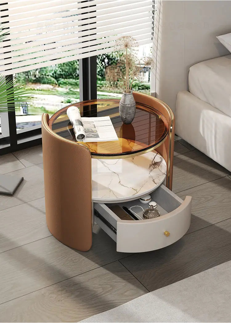 Modern Italian Round Bedside Table: Minimalist Design, Luxury & High-End Storage for Home Bedrooms