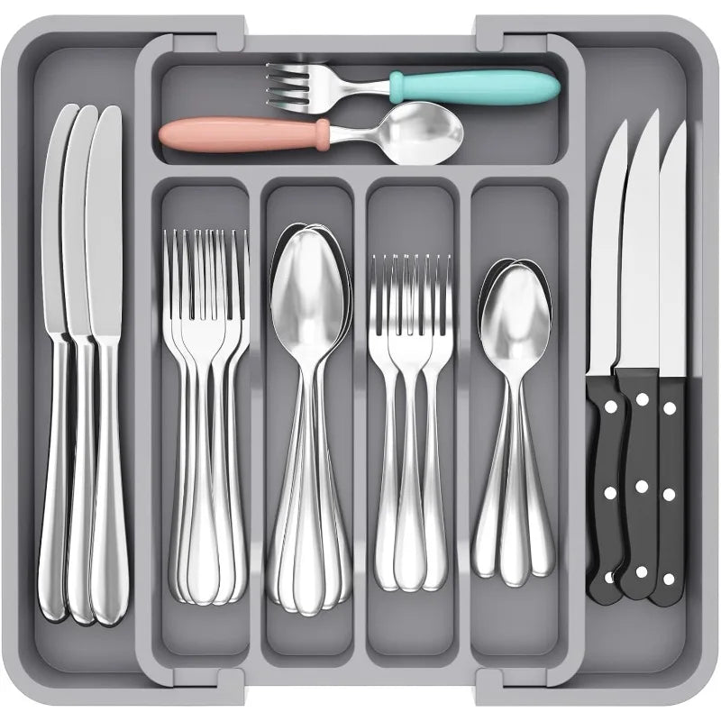4 Grid Expandable Kitchen Drawer Organizer Adjustable Retractable Cutlery Storage Box with Divider for Utensils,Drawer Organizer