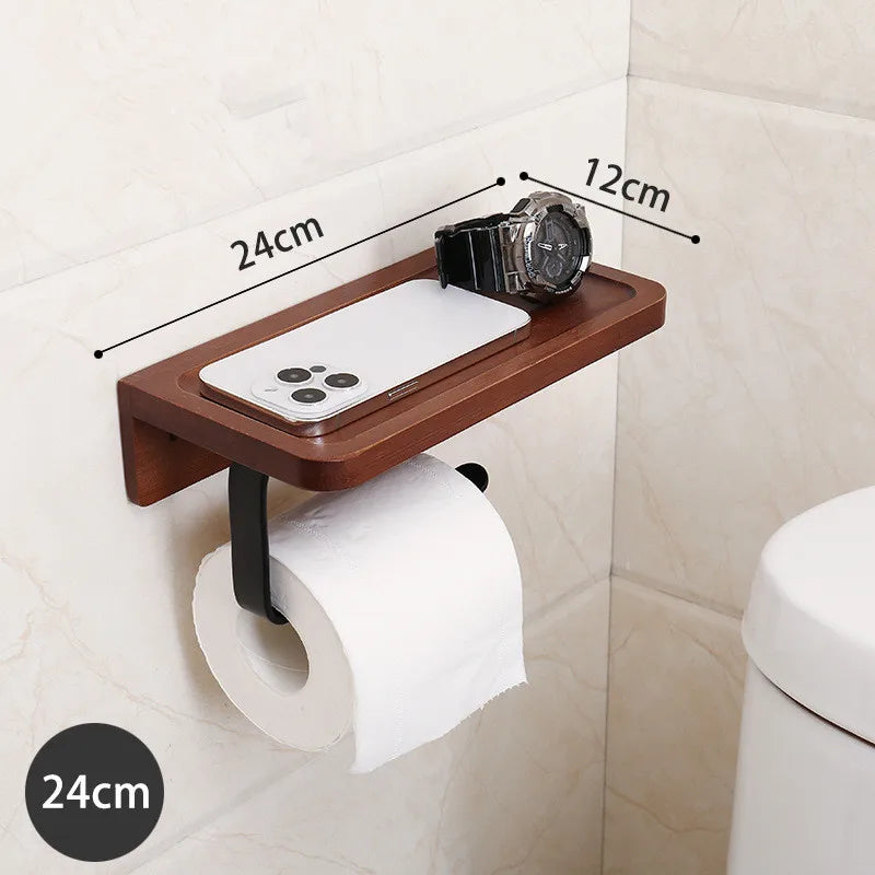Wooden Toilet Paper Holder With Shelf Wall Mount Rustproof Matte Black Toilet Paper Holder Wall Mount Toilet Paper Roll Holder