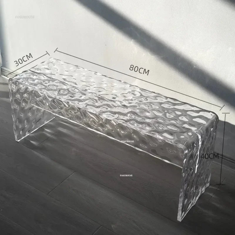 Nordic Acrylic Shoe Changing Stools Transparent Bench Water Ripple Bed End Stool for Bedroom Light Luxury Living Room Furniture