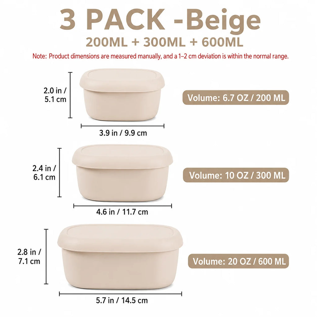 Uwhise Silicone Lunch Box Set Food Storage Containers 3 Pcs Bento Box For Microwave Freezer Nestable Salad Snack Bowls