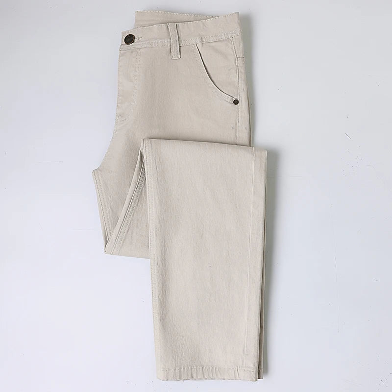 Classic Straight Men's Jeans Spring New Fashion Business Work Casual Trousers Comfort Elastic Solid Color Denim Pants