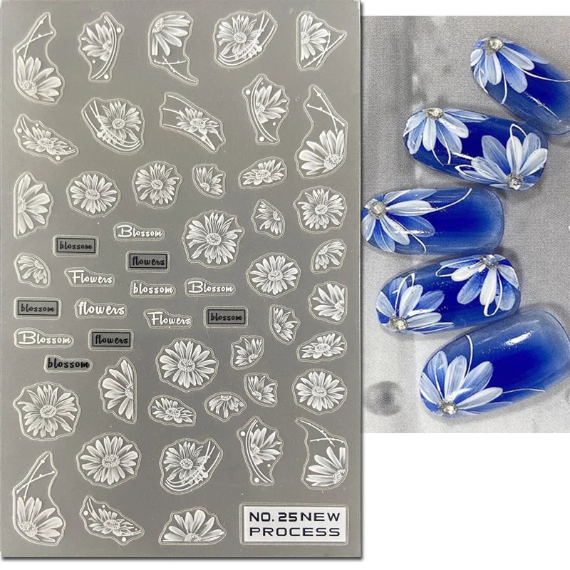 3d Nail Art Ultrathin Decals Blue Pink Blossom Florals Flowers Leaves Nail Stickers Decoration For Nail Tips Beauty