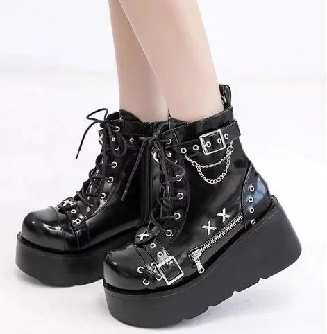 New Gothic Style Platform Vampire Cosplay Women Mid-calf Boots 2026 Winter Wedges Comfy Women Motorcycle Boots Shoes