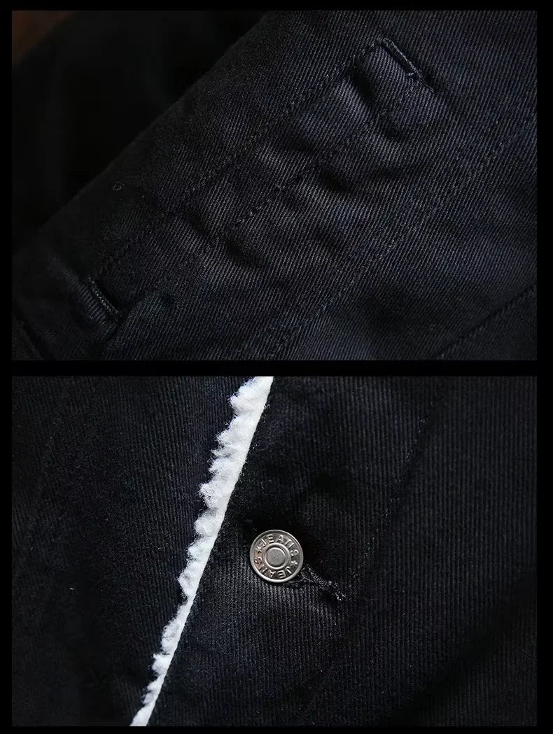 Streetwear Men Winter Jacket Denim Inner Fleece Thicken Winter Jeans Jacket Coat Men's Turn-down Velvet Jacket Mens Fur Parkas
