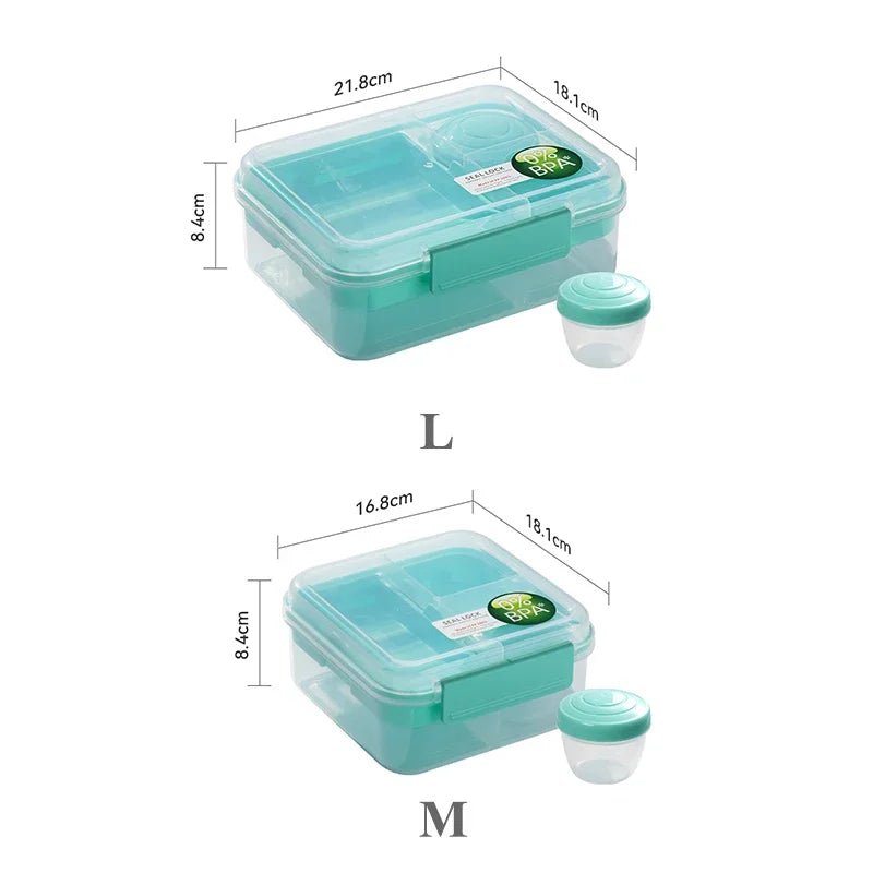 Lunch Box Portable Microwave Lunch Containers Sealed Salad Box Picnic Food Storage For Adult/Kid/Toddler 4 Compartment Container