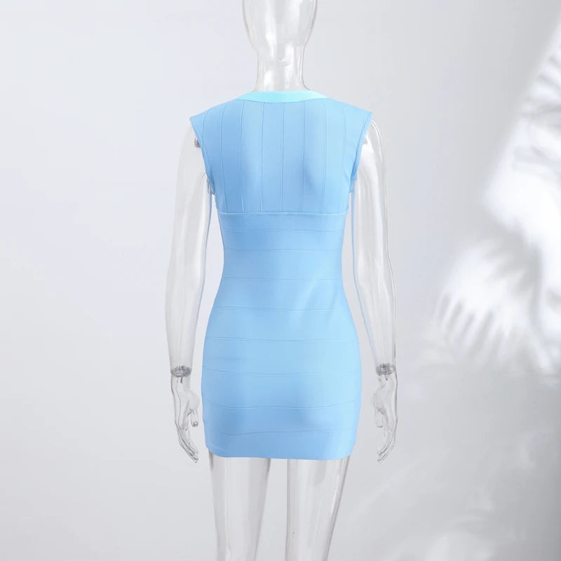 Elegant V-Neck Women's Dress Sleeveless Zippers Elastic Hip Package Lady Mini Dresses 2026 Summer Autumn Chic Female Robe