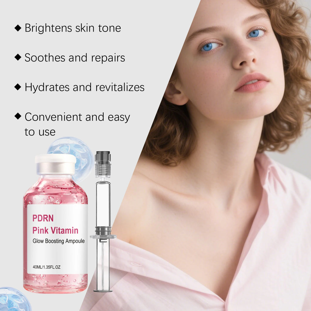 Korean Glass Skin PDRN Facial Care Set,Pink Vitamin B12 Glow Boosting&Salmon DNA Technology,Niacinamide Dark Spot Eraser,Glow&Brightening&100+ Hyaluronic Acid Deep Hydration,Skin Regeneration&Barrier Repair,Syringe Precision