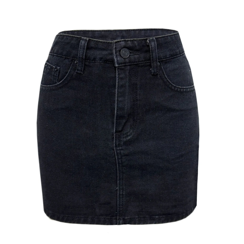Vintage Denim Mini Skirts for Women Summer Fashion High Waist Straigth Short Faldas Casual Streetwear Classic Jean Skirt