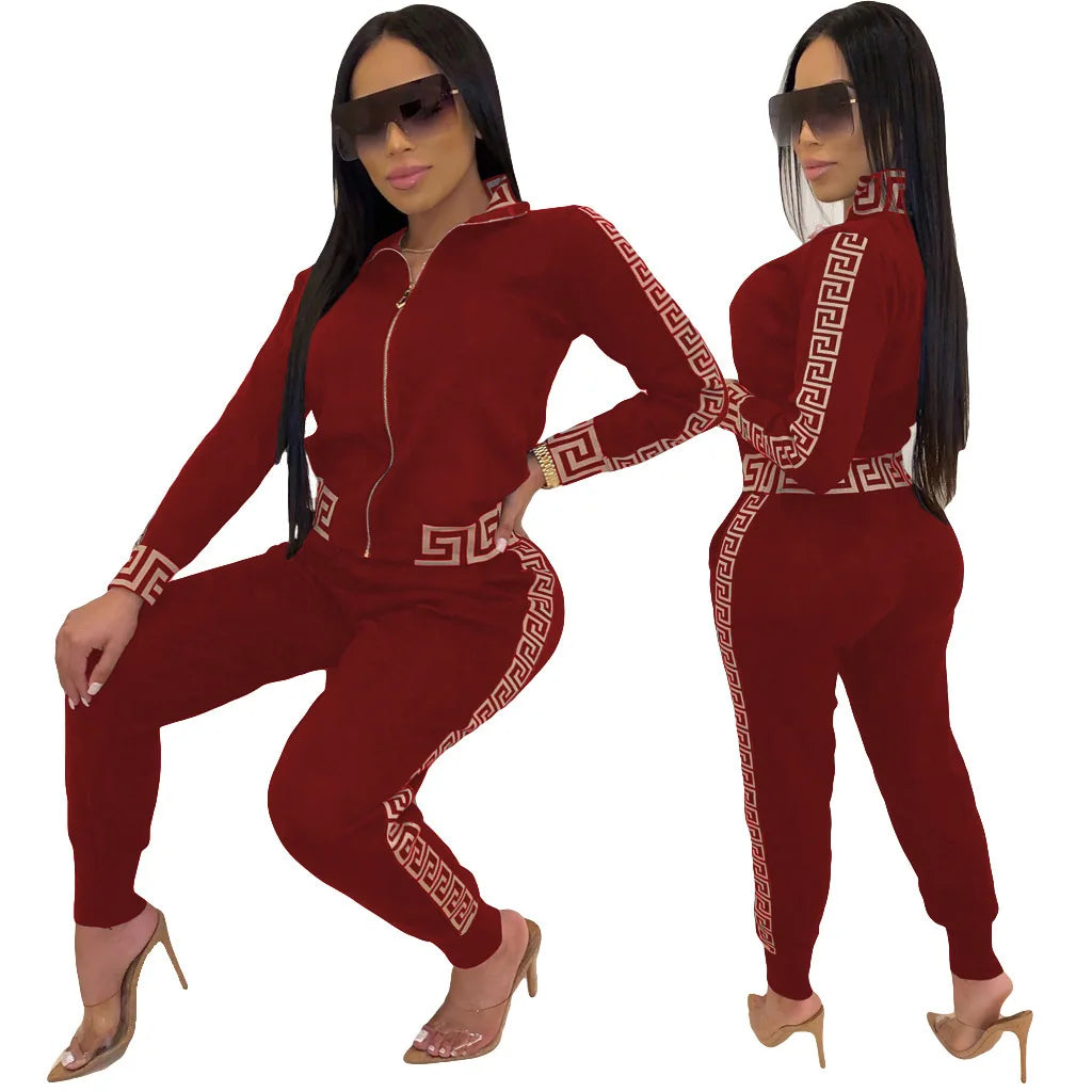 2023 Y2k Women's Sportswear Set Casual Elegant Maze Pattern Printed Fashion Spring Autumn Women's Office Two Piece Set New