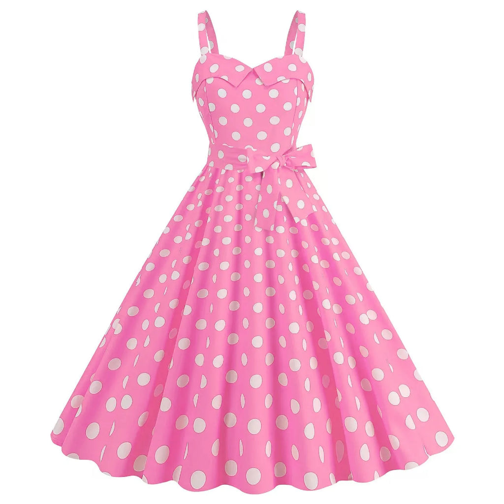 Vintage Classical Polka Dot Printed Dress Women's Sexy Sling Strap Wrap Chest Dress Valentine's Day Streetwear Spring Summer