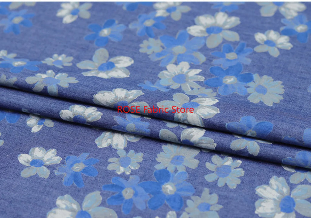 High-quality Delicate floral print denim For coats, shirts, pants, bags, DIY hand sewing, designer fabrics