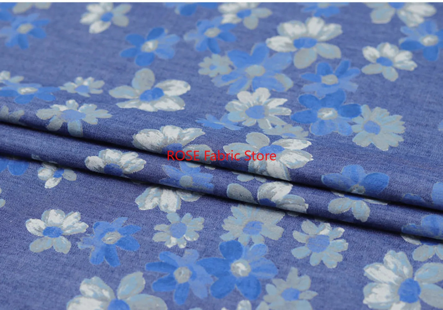 High-quality Delicate floral print denim For coats, shirts, pants, bags, DIY hand sewing, designer fabrics