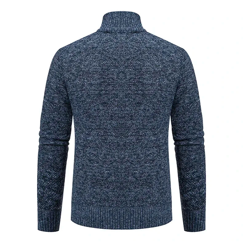 2025 Autumn and Winter New Jersey Men's Casual Sports Coat Solid Color Stand Collar Sweater Grab Fleece Warm Zipper Cardigan