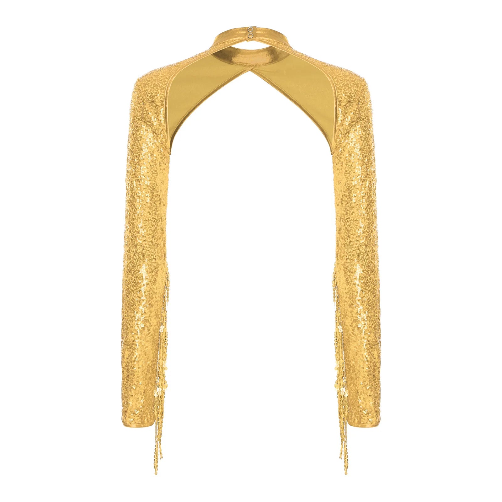Womens Glitter Sequin Fringe Bolero Long Sleeve with Tassel Allover Sequin Shrugs Shawls Cropped Cardigan for Music Raves Party