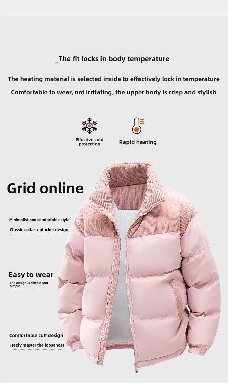 Custom LOGO cotton-padded clothes for men and women 2025 winter new thickened warm removable hooded cotton clothes couple jacket