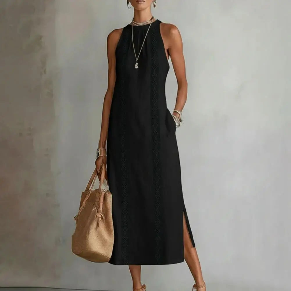 2026 Summer Dress for Women Sleeveless Crew Neck Tunic Tank Dress Casual Loose Boho Beach Side Split Sundress Summer Outfit