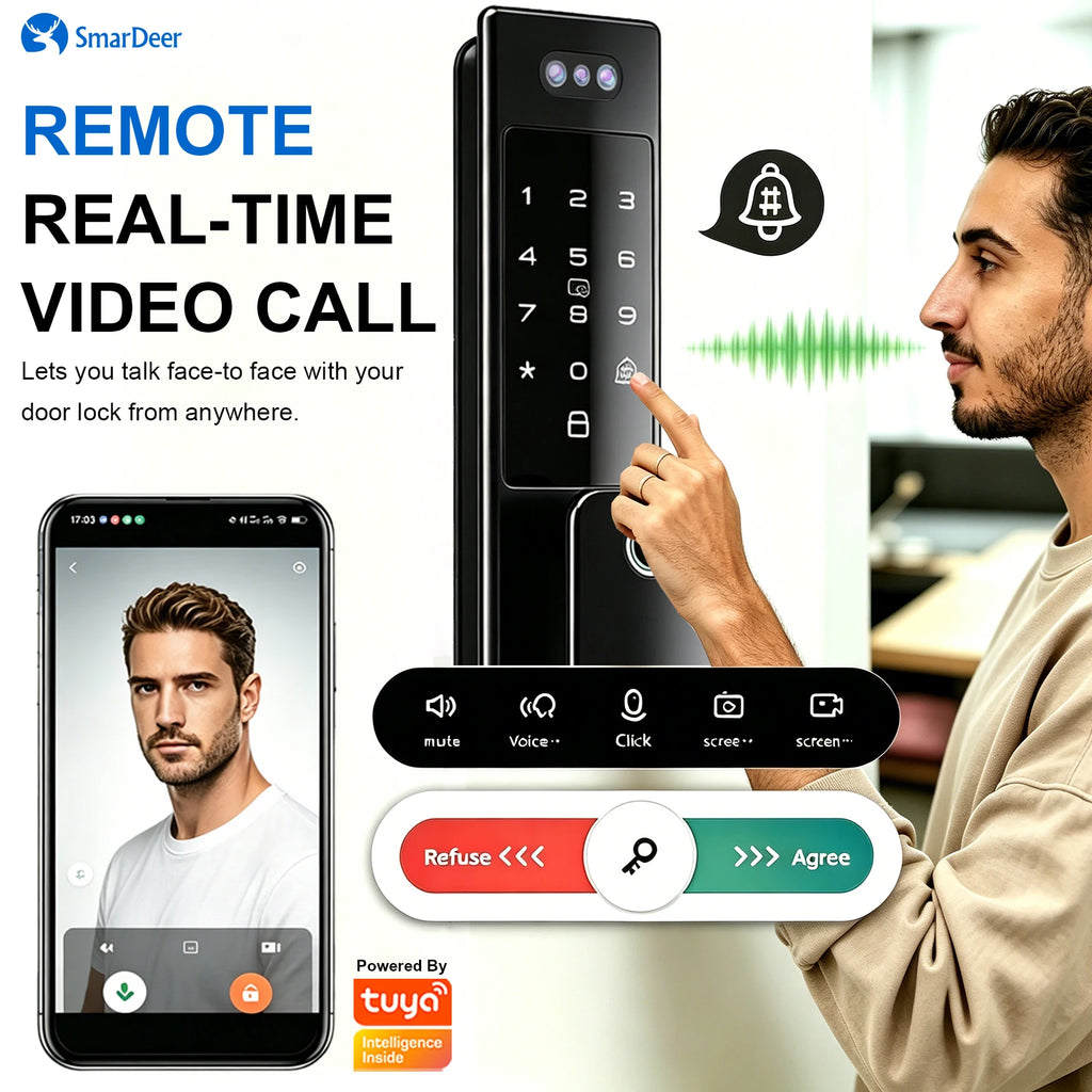 3D Face & Palm Vein Smart Door Lock, IP66 Waterproof Dual Biometric Lock, Fits Euro 6068/6085/5572 & Israel 6590 Lock Bodies