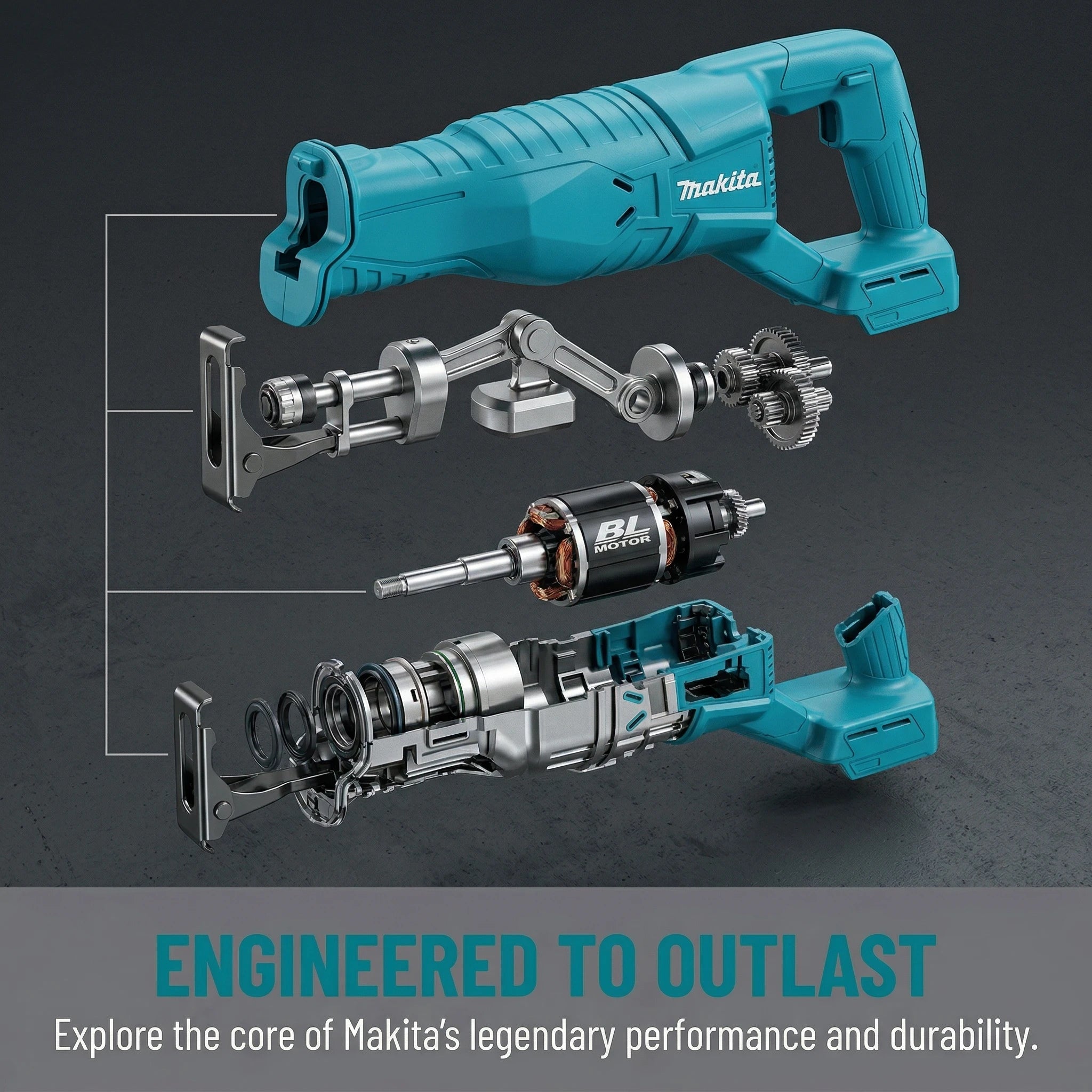 Makita  Cordless Reciprocating Saw, Easy-to-Use Brushless Power Tool, Portable with 4 Blades for Home & Workshop, Bare