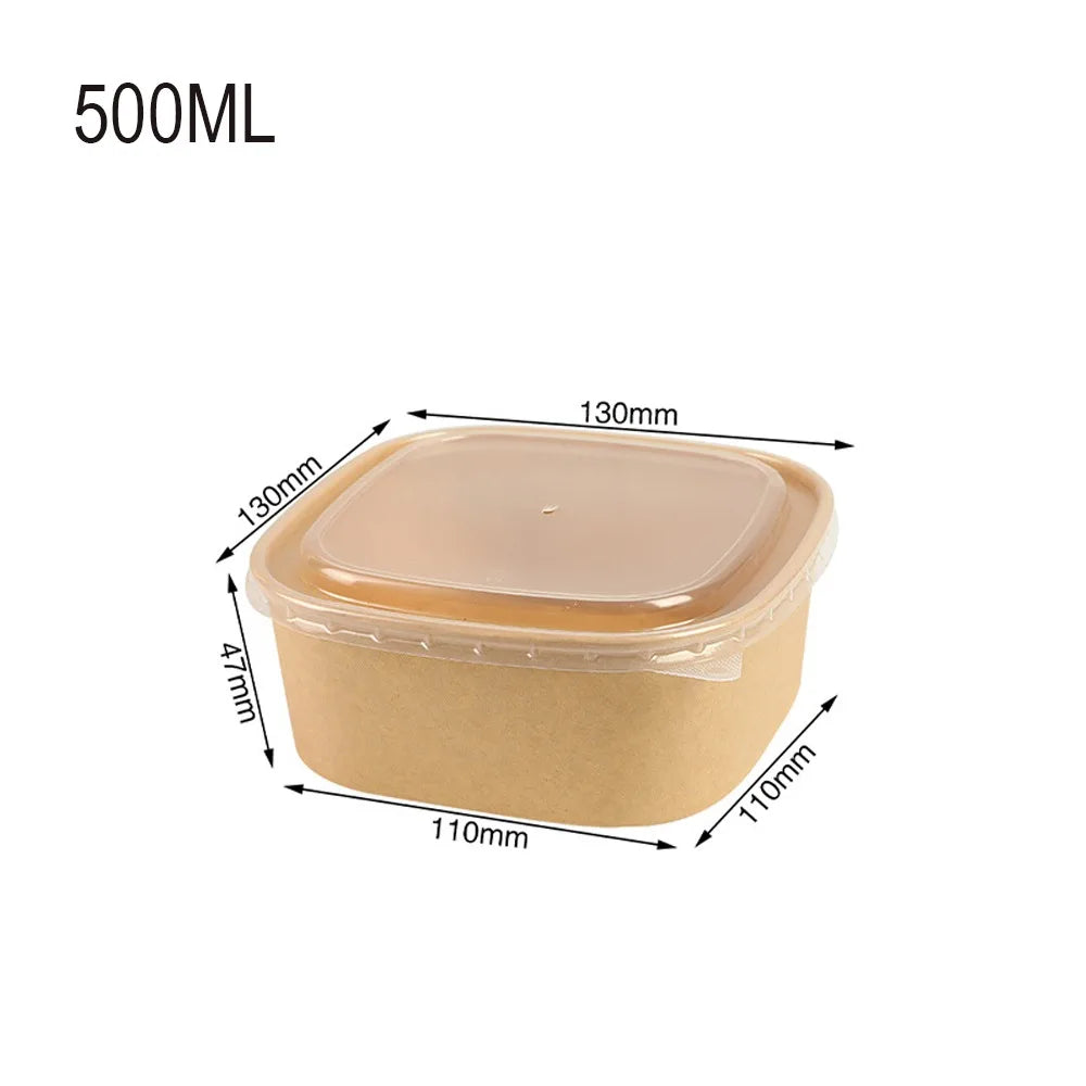 10pcs/set Disposable Lunch Box Kraft Paper Square Lunch Box Fast Food Packing Boxes Paper Bowls With Lid Household Bento Boxes