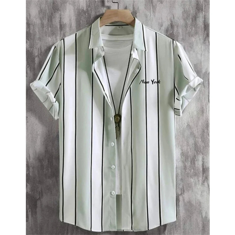 Summer Fashion Striped 3D Print Men's Shirts Basic Graphicsbutton Short Sleeve Lapel Streetwear Hawaiian Blouse Shirts for Men